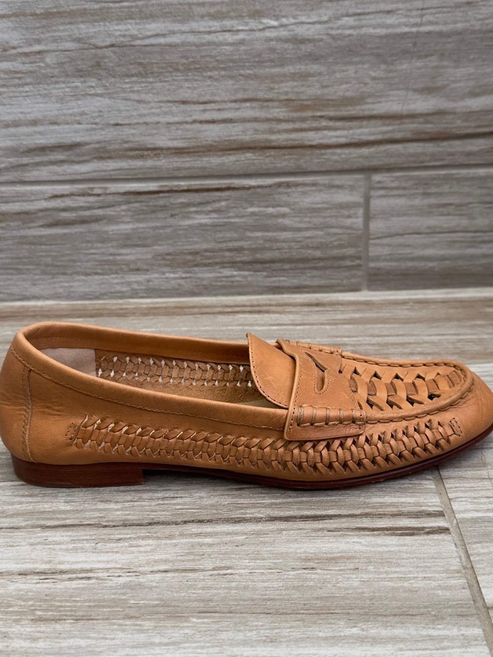 Veronica Beard Cognac Woven Leather Penny Loafers - Picture 4 of 9